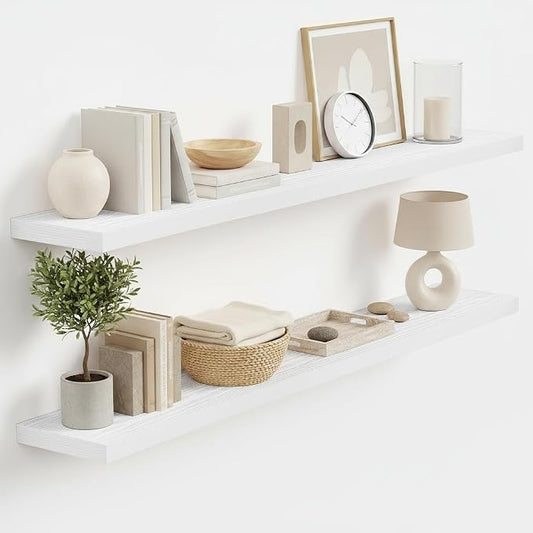 Vivelove White Floating Shelves 48 Inches Long, Wall Display Shelves with Invisible Brackets, for Bathroom Living Room Kitchen Bedroom Office Farmhouse Home Decor, 48x9.3X 1.5 - Set of 2, White