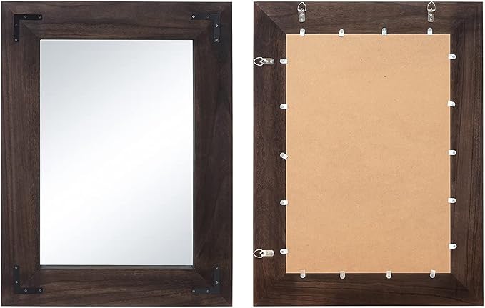YOSHOOT Rustic Wooden Framed Wall Mirror, Natural Wood Bathroom Vanity Mirror for Farmhouse Decor, Vertical or Horizontal Hanging (26" x 18", Black)