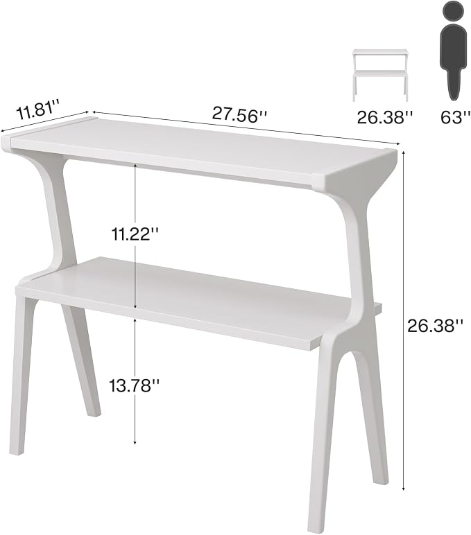 Tribesigns 2-Tier Solid Wood Side Table, Modern White End Table with Storage Shelves, Tall Slim Side Table for Couch with Unique Legs, Long Bedside Table for Bedroom, Living Room