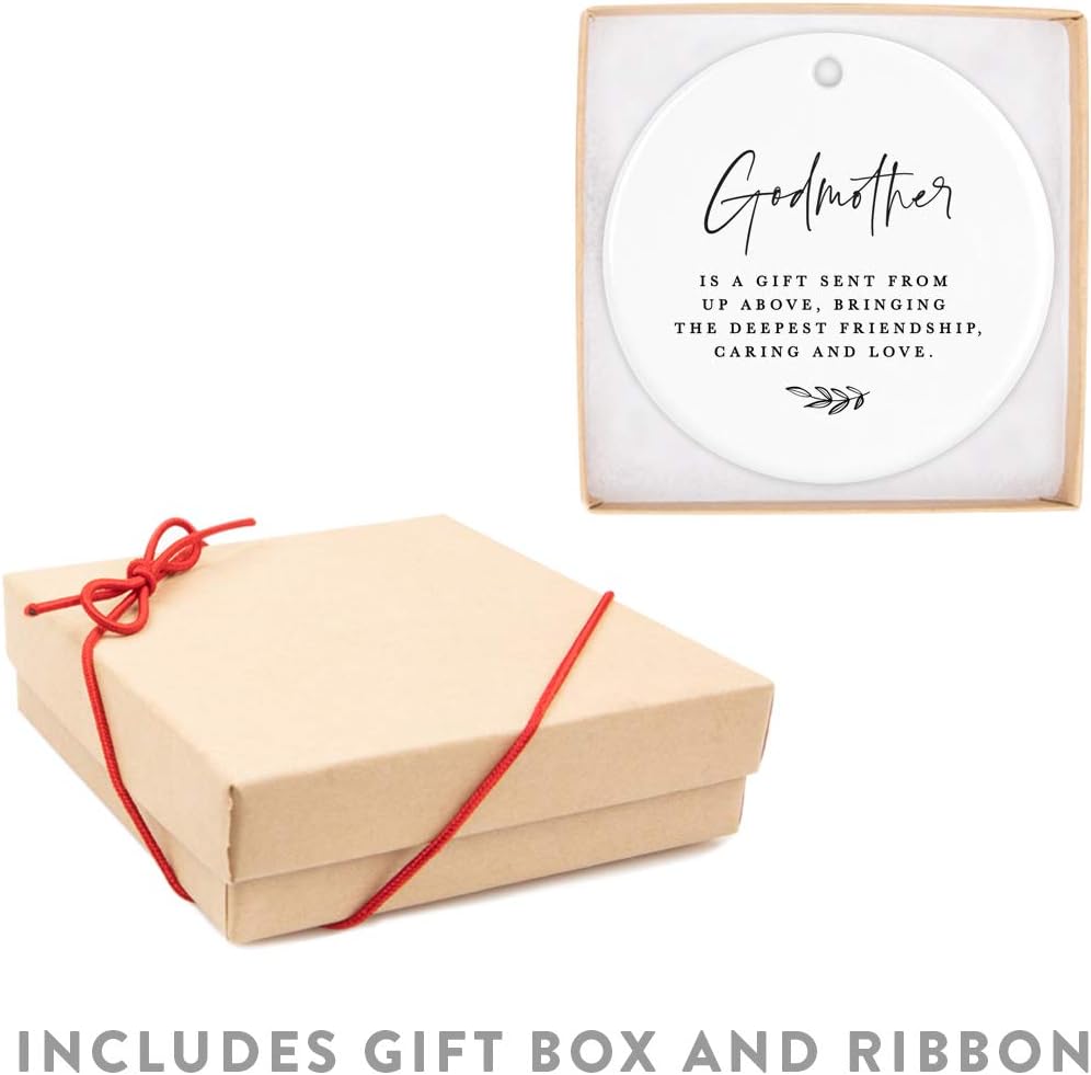 Andaz Press Round Ceramic Porcelain Christmas Ornament Collectible Godmother Gift, Godmother is a Gift Sent from Up Above, Bringing The Deepest Friendship, Caring and Love, 1-Pack