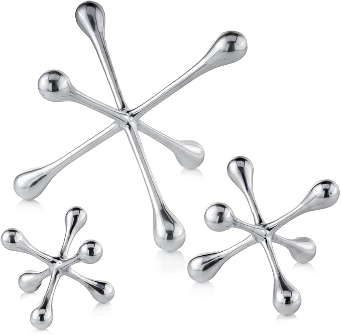 Cantillo Cast Aluminum Jack Sculpture – Modern Decorative Accent for Coffee Table, Bookshelf & Console – Mirror Polished Silver Finish – Contemporary Home Décor – Available in 3 Sizes
