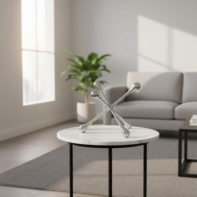 Cantillo Cast Aluminum Jack Sculpture – Modern Decorative Accent for Coffee Table, Bookshelf & Console – Mirror Polished Silver Finish – Contemporary Home Décor – Available in 3 Sizes