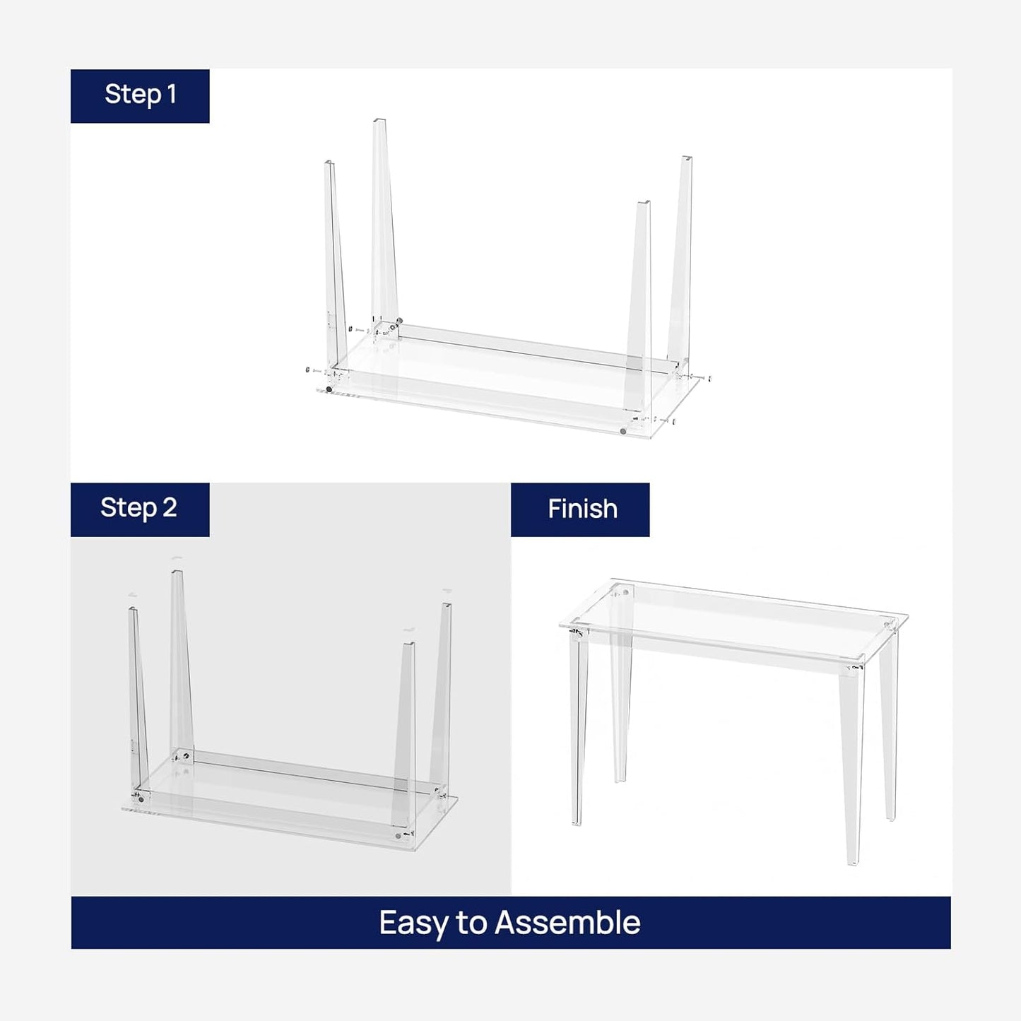 HMYHUM Acrylic Computer Desk, 43.3 Inch, Clear Study Desk for Home Office, Writing, Vanity, Modern, Easy Assembly, 19.7" W x 29.5" H, Right-Angle Legs Design