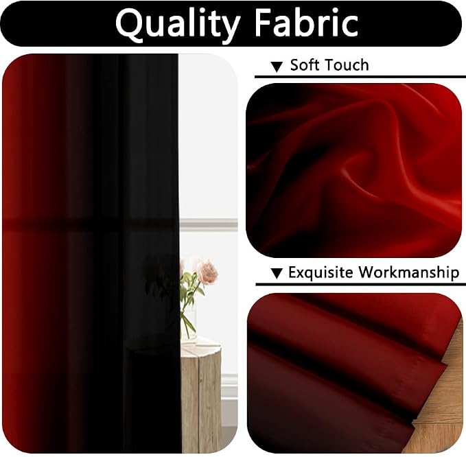 Abstract Ombre Curtains 63 inches Length for Living Room,Red and Black Light Filtering Window Curtain Rod Pocket Gradient Vintage Window Drapes for Bedroom Red Curtains,2 Panels,42 inches Wide
