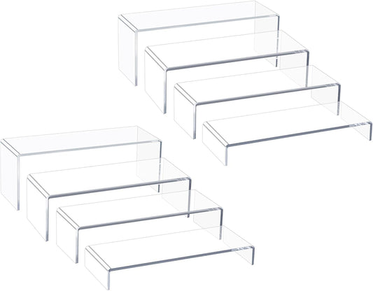 Acrylic Display Risers,12'' Large Display Stands, Thickened to 0.2''(5mm) Stackable Acrylic Shelves for Perfume Display, Clear Risers for Cupcake Stand,Pop Figurines,Tumbler,Food (Clear, 8PCS)