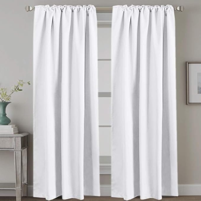 H.VERSAILTEX Back Tab White Curtains 102 Inch Long for Living Room, Rod Pocket Room Darkening Thermal Insulated Light Blocking Drapes, 52 x 102 Inch, 2 Panels