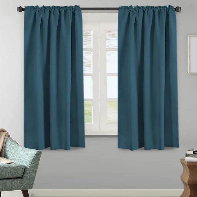 H.VERSAILTEX Blackout Curtains Thermal Insulated Window Treatment Panels Room Darkening Blackout Drapes for Living Room Back Tab/Rod Pocket Bedroom Draperies, 52 x 63 Inch, Dark Teal, 2 Panels