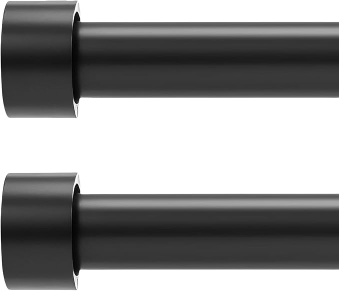 Curtain Rods for Windows, 1 Inch Black Curtain Rod Set, Heavy Duty Drapery Rods with Adjustable Curtain Rods, Outdoor Modern Curtain Rod with Simple End Caps (Black, 30"-120" 2 Pack)