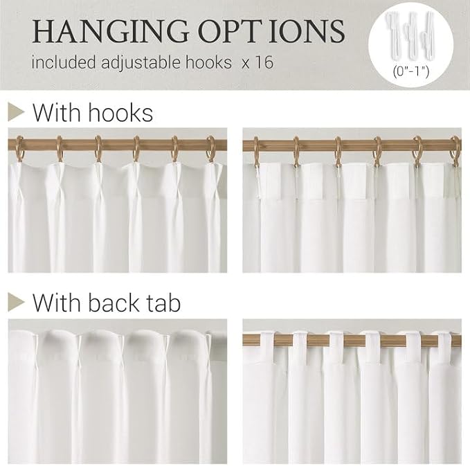 Topfinel 90 Inches Long Pinch Pleated Semi Sheer Curtains,White Linen Blended Light Filtering Window Curtains 90 Length for Living Room Bedroom Pinch Pleat Drapes with Hooks 1 Panels 72" Wx90 L