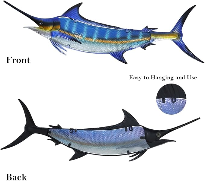 LIFFY Metal Blue Marlin Wall Decor Indoor Metal Fish Wall Art Large Fish Wall Hanging Decorations Ocean Theme Outdoor Wall Decor for Patio,Garden,Yard - 36 Inches Long