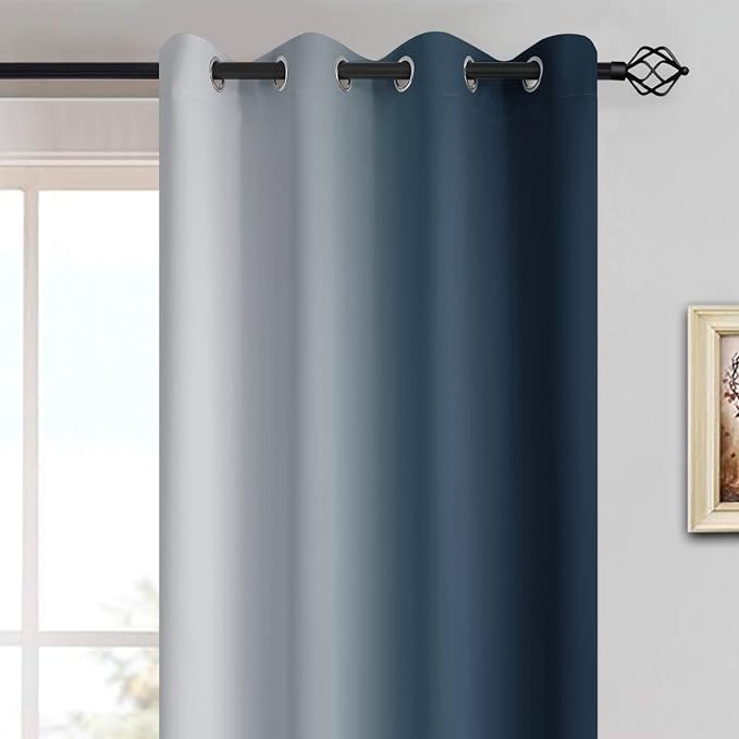 Yakamok Ombre Curtains Navy Blue and Greyish White for Living Room,52Wx96L | Room Darkening Curtains 96,Thermal Insulated Gradient Color Drape,Light Blocking Grommet Window Curtains for Bedroom,2 Panels