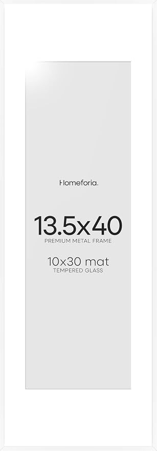 Homeforia 13.5x40 Panoramic Frame White, High End Metal 13.5x40 Picture Frames with Mat 10x30 Photo, 13.5 x 40 Poster Frames Matted to 10 by 30 Print, 40x13.5 Frames, Tempered Glass, Wall Kit, Set of 2