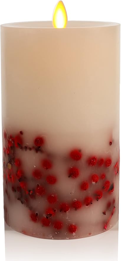 Luminara Embedded Flameless LED Candle - Red Berry 3.5" x 6.5" - Moving Flame Pillar Battery Operated Timer, Real Wax Unscented, Safe