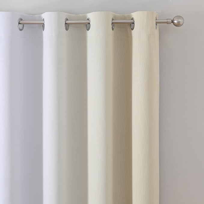 Estelar Textiler Full Room Darkening Blackout Curtains 72 Inch Length 2 Panels Set, Ombre Greyish White and Beige Thermal Insulated Full Light Blocking Grommet Blackout Drapes for Bedroom, 52Wx72L