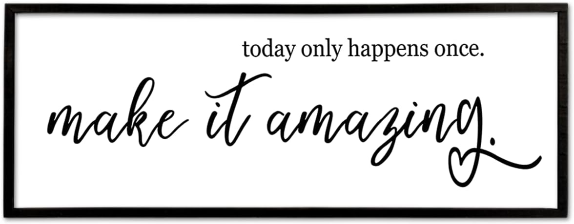 flowtorely Today Only Happens Once Make It Amazing Wall Decor 40"X15" Inspirational Quote Sign Large Vintage Wood Frame for Office Wall Hanging Art (Black)