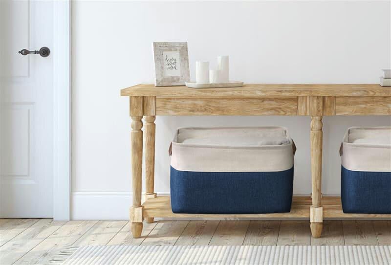 DECOMOMO Storage Bins Fabric Storage Baskets for Shelves, Linen Closet Organization Toys Nursery (Navy Blue and White, Large - 4 Pack)