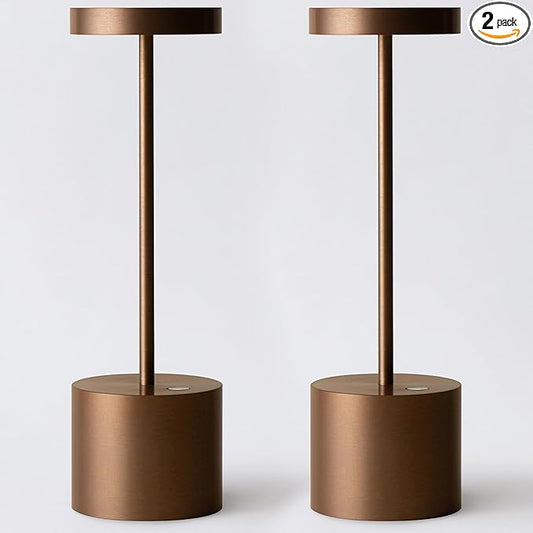 2-Pack Cordless Rechargeable Table Lamps, 3 Color Temperatures and Stepless Dimmable, IP54 Waterproof Portable Battery Operated LED Lights for Outdoor Patio Bedside Restaurant, Mocha