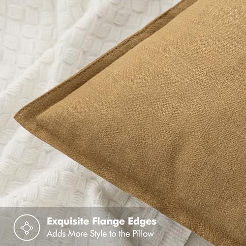 MIULEE Neutral Gold/Brown Boho Linen Pillow Covers 18x18 Inch Pack of 4 | Natural Decorative Throw Pillow Covers Soft Farmhouse Couch Pillowcases Modern Decor for Living Room Bed Sofa