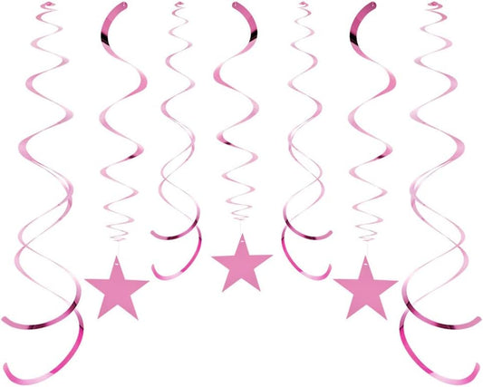 Star Party Hanging Swirls, 30 PCS, Pink Foil Ceiling Party Favors for Birthday Decorations, BabyShower,Graduation,Wedding