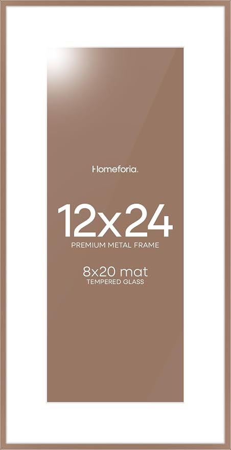 Homeforia 12x24 Picture Frame Mocha, High End Metal 12x24 Poster Frames with Mat 8x20 inch Photo, 12 x 24 Mocha Frames Matted to 8 by 20 Print, 24x12 Panoramic Frames, Tempered Glass, Wall Kit, Set of 2