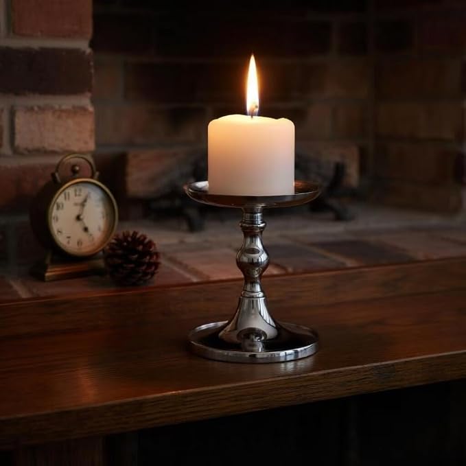 Hosley Aluminum Metal Decorative Pillar Candle Holder Silver Finish for Candles or Display, 5Inch High - Ideal for Weddings, Parties, Events, Home Decor, Gifts, Elegant