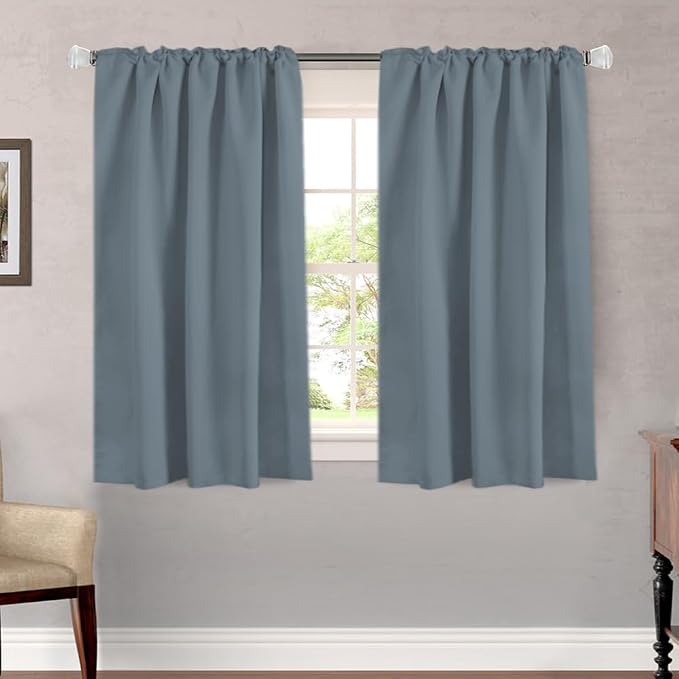 H.VERSAILTEX Blackout Curtains Thermal Insulated Window Treatment Panels Room Darkening Blackout Drapes for Living Room Back Tab/Rod Pocket Bedroom Draperies, 52 x 54 Inch, Stone Blue, 2 Panels
