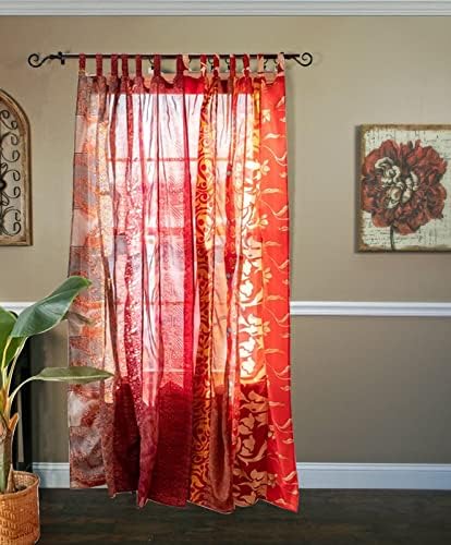 Assorted Hippie Colorful Curtains Light-Filtering – Boho Curtains, Bed Canopy Panel, Tapestry or Window Treatment Patchwork Red Color (84 X 43 Inches)