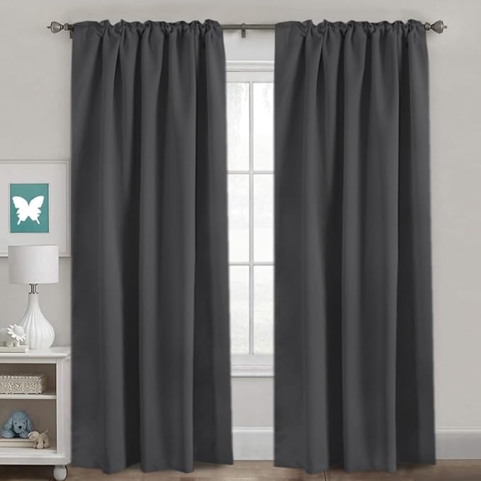 H.VERSAILTEX Blackout Curtains Thermal Insulated Window Treatment Panels Room Darkening Blackout Drapes for Living Room Back Tab/Rod Pocket Bedroom Draperies, 52 x 90 Inch, Charcoal Gray, 2 Panels