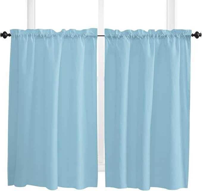 54 Inch Long Tier Curtains for Kitchen, Soild Color Sapphire Blue Bathroom Window Curtains Rod Pocket Short Curtains Window Treatment Tiers for Living Room Farmhouse 2 Panels
