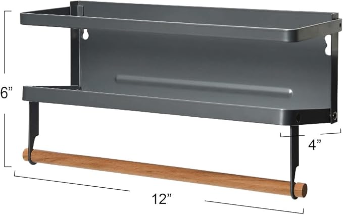Household Essentials Metal Magnetic Spice Rack with Paper Towel Holder, Grey