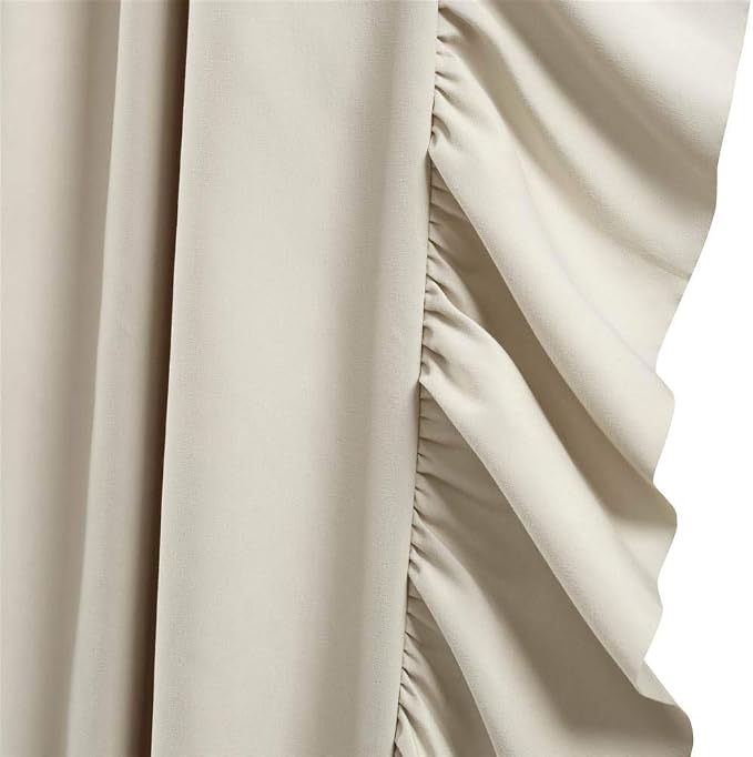 Lush Decor Reyna Ruffle Window Curtain Panel Set, Pair, 54" W x 84" L, Wheat - Flowy Curtain Set - Romantic Ruffle Curtains for Bedroom, Living room, or Dining Room - Farmhouse & Cottage Home Decor