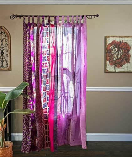 Rajbhoomi Sari Colorful Curtains Light-Filtering – Boho Curtains, Bed Canopy Panel, Tapestry or Window Treatment Purple Color (84 X 43 Inches)