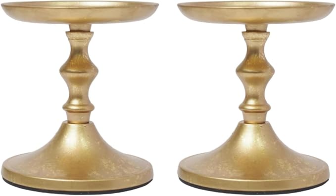 Hosley Aluminum Metal Decorative Pillar Candle Holder Gold Finish Set of 2 for Candles or Display, 5Inch High - Ideal for Weddings, Parties, Events, Home Decor, Gifts, Elegant