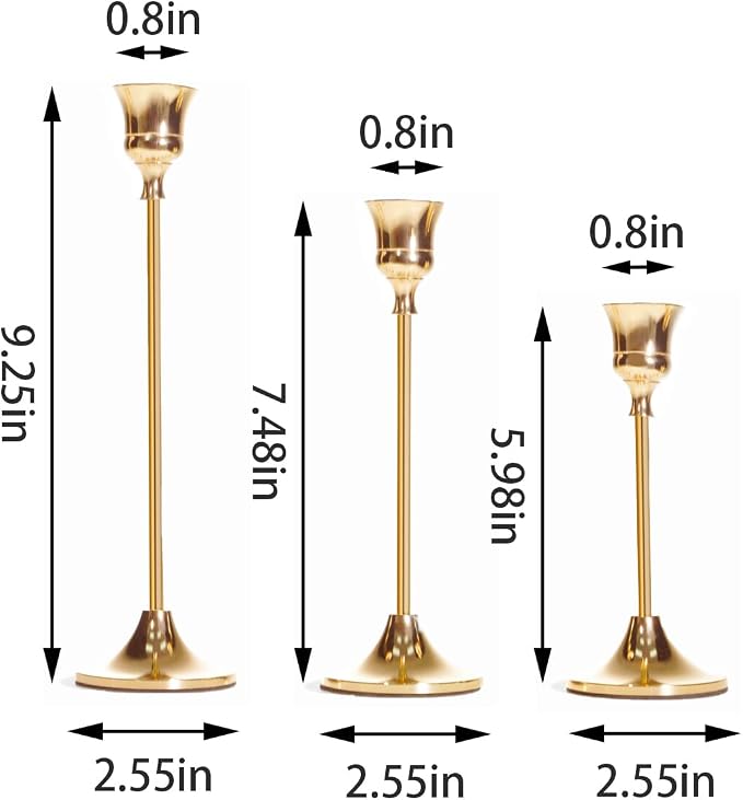 NLBTW French Gold Candlestick Holders Taper Candle Holders, Set of 3 Vintage Candle Sticks Holder Decor Used as Fireplace Mantel or Table Centerpieces for Wedding, Dinning, Party