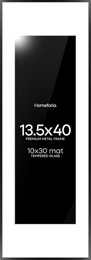 Homeforia 13.5x40 Panoramic Frame Black, High End Metal 13.5x40 Picture Frames with Mat 10x30 Photo, 13.5 x 40 Poster Frame Matted to 10 by 30 Print, 40x13.5 Frames, Tempered Glass, Wall Kit, Set of 2