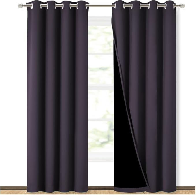 NICETOWN 100% Blackout Curtains 84" Long, Greyish Purple, 52" Wide, Pair of Energy Smart & Noise Blocking Out Drapes for Baby Room Window, Thermal Insulated Guest Room Lined Window Dressing
