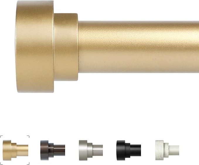 HEI! DEAR Gold Curtain Rods 18 to 60 Inch(1.5-5ft), 1 Inch Heavy Duty, Modern Decorative, Brass Gold