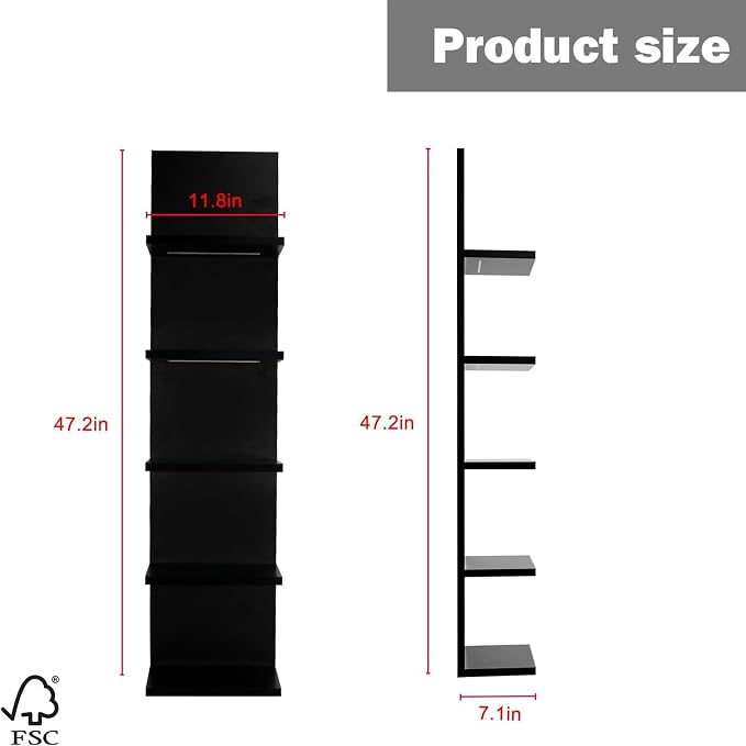 VIWODS 5-Tier Wall Shelf Unit with RGB Light, Floating Lack Shelf for Storage, Wall Mounted Vertical Display Shelf for Bedroom Living Room Vanity, Black