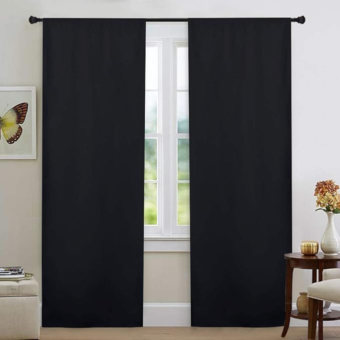 NICETOWN Blackout Curtain Liners for 95" Curtains - Black Out Curtain Liners for Drapes, Blackout Fabric Liners for Bedroom (Hooks Included) 2 Panels, 45W by 88L Per Panel Inches, Black