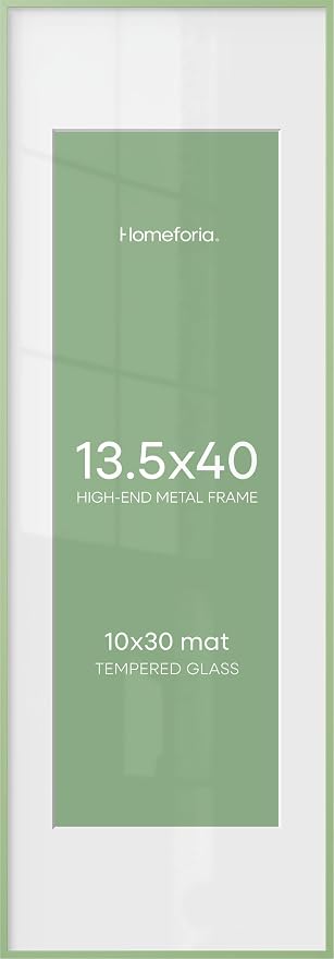 Homeforia 13.5x40 Picture Frame Sage Green, High End Metal 13.5x40 Panoramic Poster Frame with Mat 10x30 Photo, 13.5 x 40 Frame Matted to 10 x 30 Art, 40x13.5 Frame, Tempered Glass, Wall Kit, Set of 1