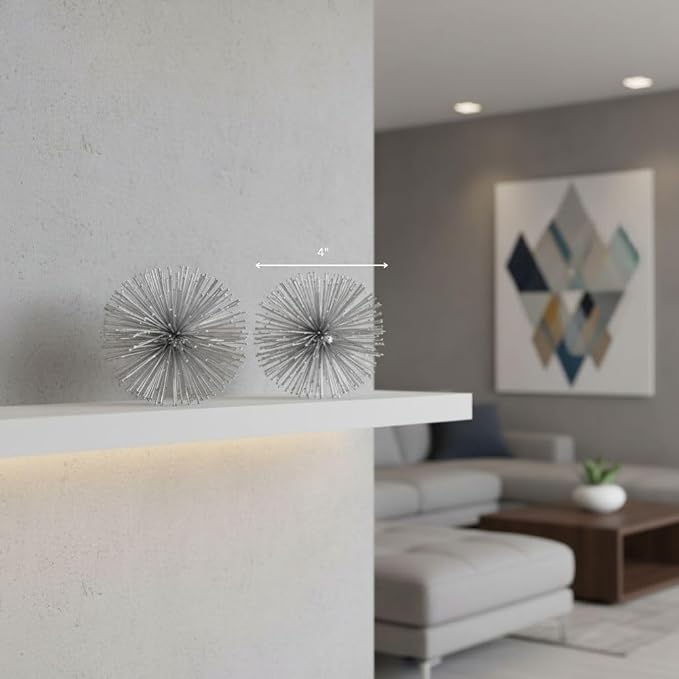 Modern Day Accents 5187 Pilluelo Urchin X-Small Silver Sphere Set of 2, 4" D