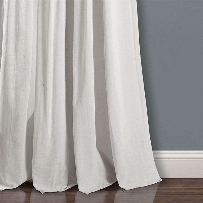 Lush Decor Linen Button Window Curtain Panel, Single, 40" W x 84" L, Gray & White - Country Curtains - Rustic Decor - Color Block Modern Farmhouse Curtains For Living Room, Bedroom & Dining Room