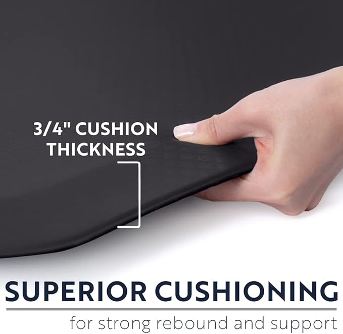 KANGAROO Anti Fatigue Mats for Kitchen Floor, 48x20, Reduce Foot, Knee, Back Pressure, 3/4 Inch Thick Cushioned Ergonomic Mat, Waterproof Comfort Rug for Under Sink, Standing Desk, Store Floors, Black