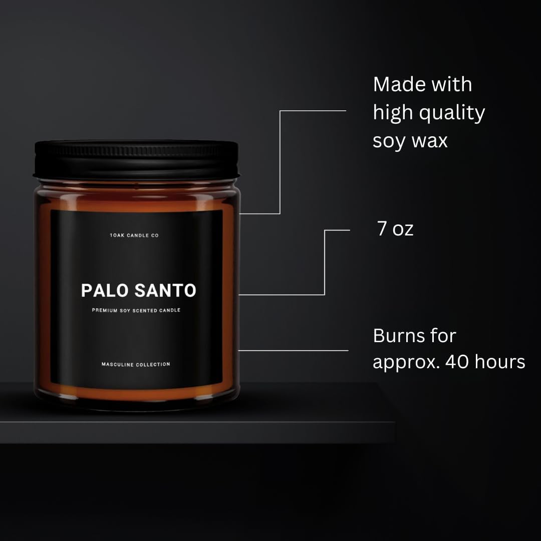 1OAK Scented Candles for Men - Palo Santo Candle - Mens Candles for Home - Masculine Candle - Long Burning Premium - Soy Wax (7oz.)