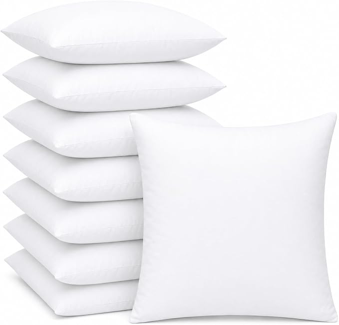 18 x 18 Inch Throw Pillow Inserts – Set of 8 Square Cushions with Polyester Fill for Decorative Pillow Covers