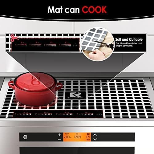 KitchenRaku Large Induction Cooktop Protector Mat, Translucent (Magnetic) Electric Stove Burner Covers Antiscratch as Glass Top Stove Cover or Electric Stove Top (20.4 x 30.7, Black_ White)
