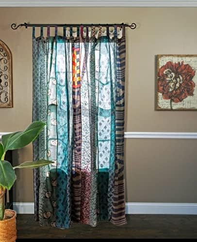 Rajbhoomi Sari Colorful Curtains Light-Filtering – Boho Curtains, Bed Canopy Panel, Tapestry or Window Treatment Blue Color (84 X 43 Inches)