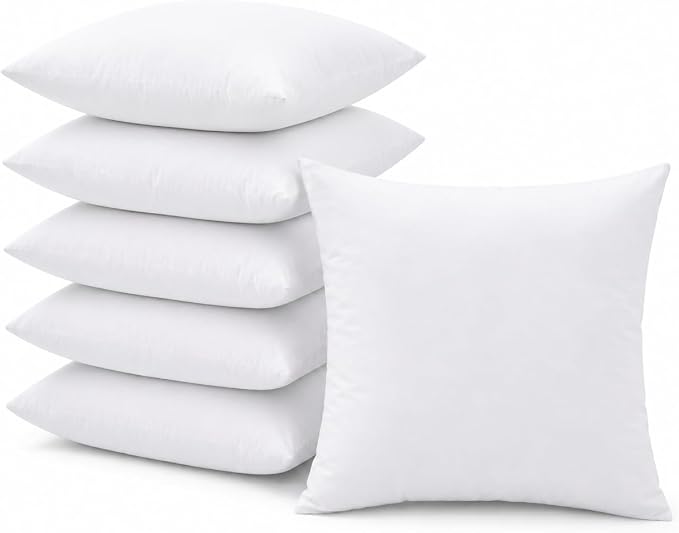 20 x 20 Inch Throw Pillow Inserts – Set of 6 Square Cushions with Polyester Fill for Decorative Pillow Covers