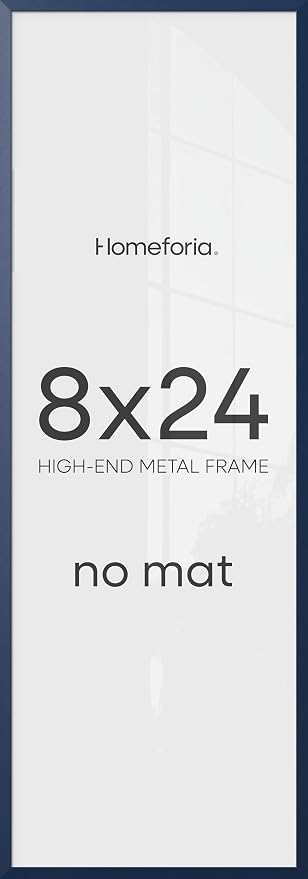 Homeforia 8x24 Panoramic Frame Navy Blue, High End Metal 8 x 24 Picture Frames without Mat, 24x8 Hanging Navy Blue Poster Frames for Wall, 8by24 Display Photo Frame, Tempered Glass, Wall Kit, Set of 2