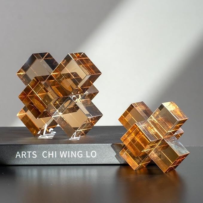 Modern Minimalist Crystal Cross Geometric Statues Ornaments - Versatile Indoor Decor, Perfect for Gifting, Home Decorations (Champagne)